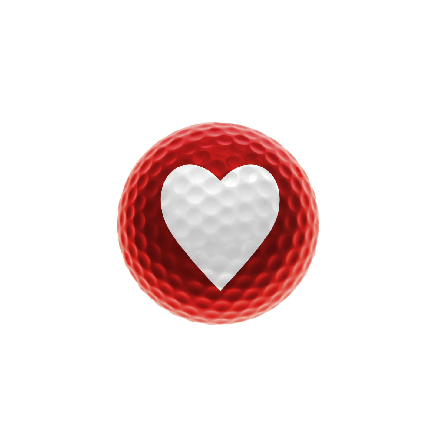 Red golf ball with a white heart